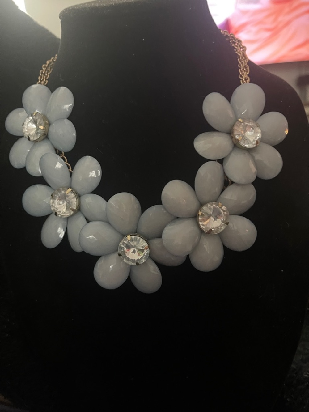 Light Gray Blue Floral Statement Necklace - Brand:
